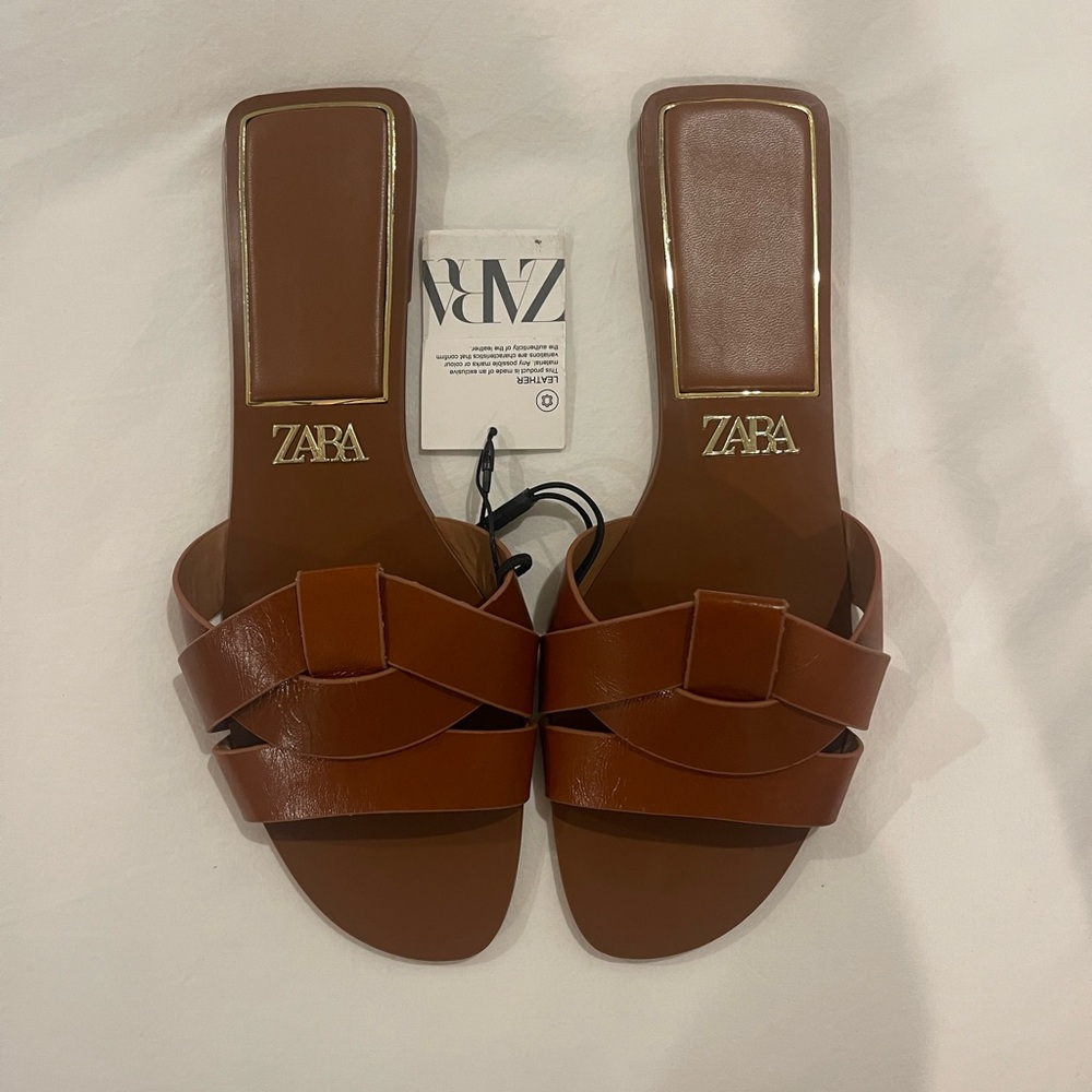 Zara Flat Cross Leather Sandals